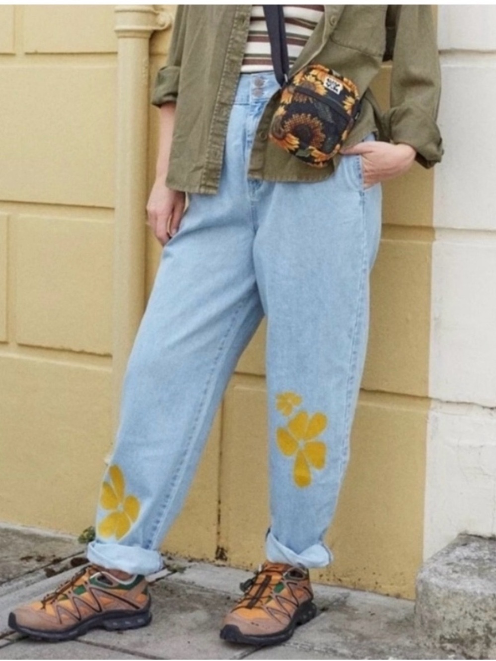 Lucy & Yak Light Blue Addison Jeans with Yellow Floral Detail
